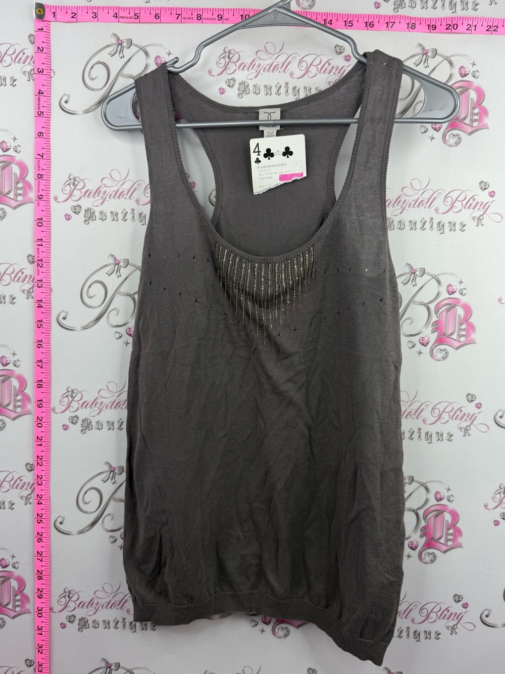 Tristan Gray Beaded Scoop Neck Tank Top
